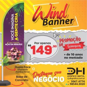 Wind Banner Completo com Base Com a Haste 2,80x70 Tecido de 2,05x70  Tecido dupla face Pronto para usar 