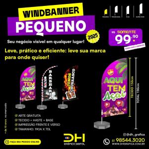 Wind Banner PEQUENO Completo com Base Com a Haste 1,90x70 Tecido de1,50x70  Tecido dupla face Pronto para usar 