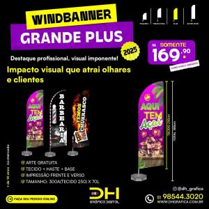Wind Banner PLUS Completo com Base Com a Haste 3,00x70 Tecido de 2,50x70  Tecido dupla face Pronto para usar 