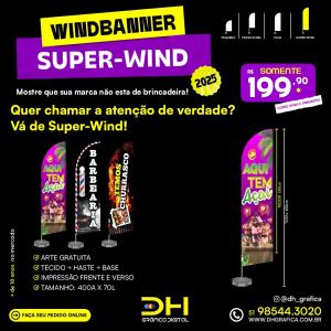 Wind Banner SUPER WIND Completo com Base Com a Haste 4,00x70 Tecido de 3,20x70  Tecido dupla face Pronto para usar 
